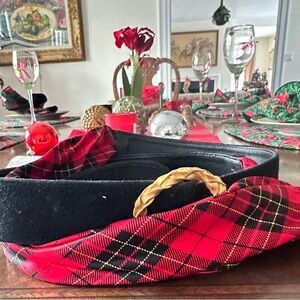 Black suede belt with red plaid silk cummerbund